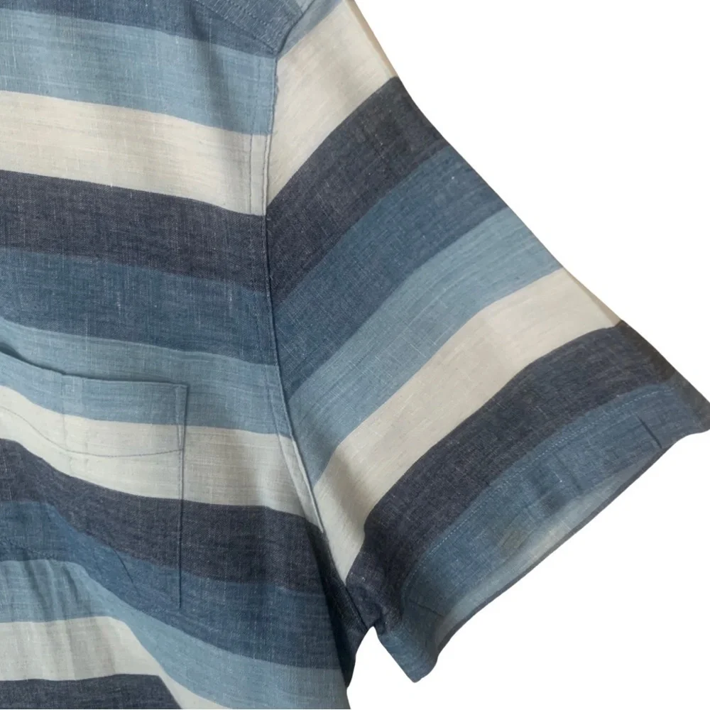 RAG & BONE Linen Blend Striped Button Down Shirt Short Sleeve Collar Casual XL